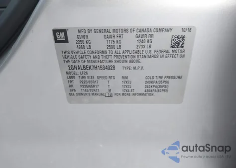 2017 Chevrolet Equinox Ls z USA, uszkodzony, nr VIN 2GNALBEK7H1534928